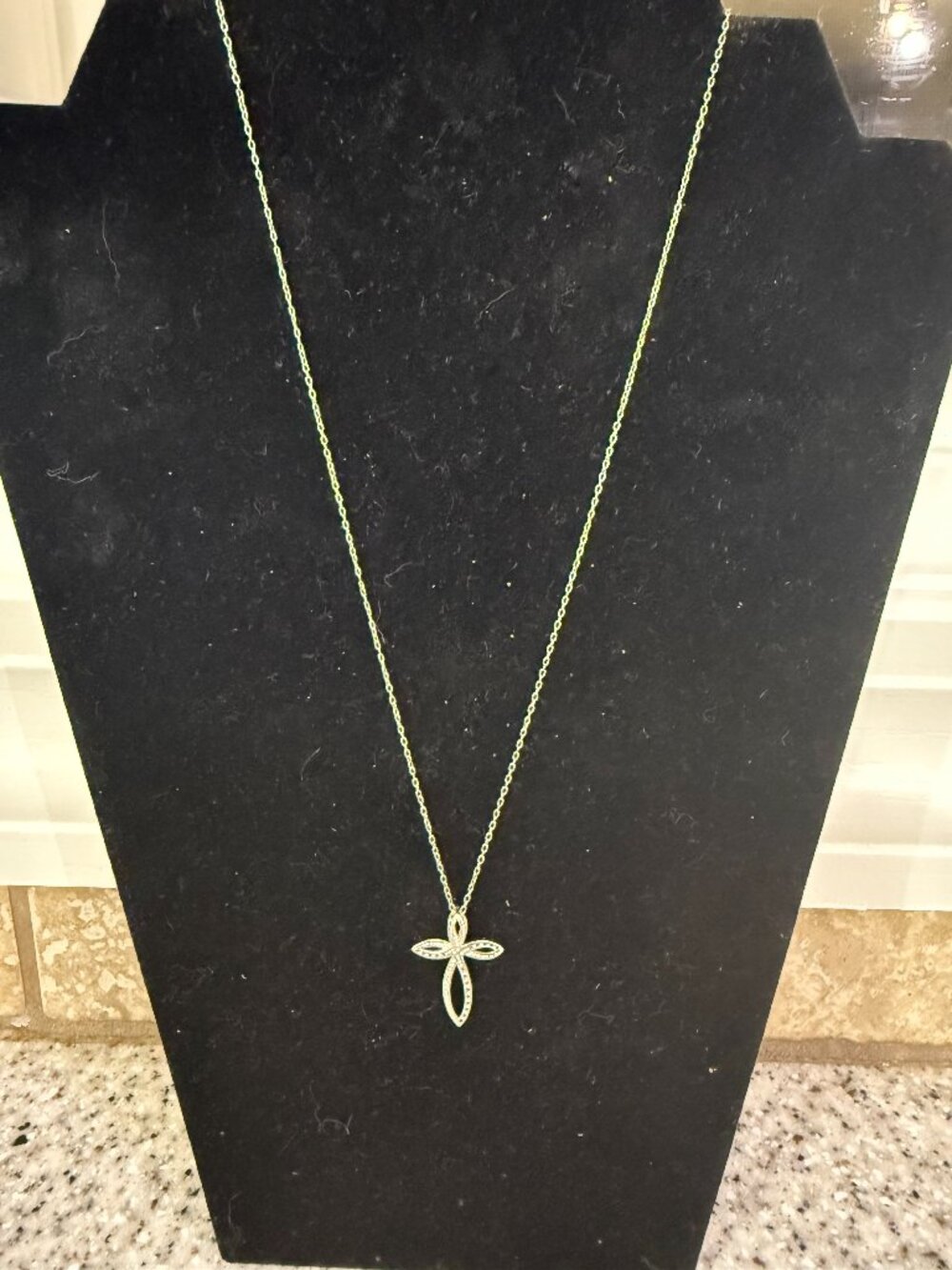 twisted cross sterling silver necklace with stones, long
